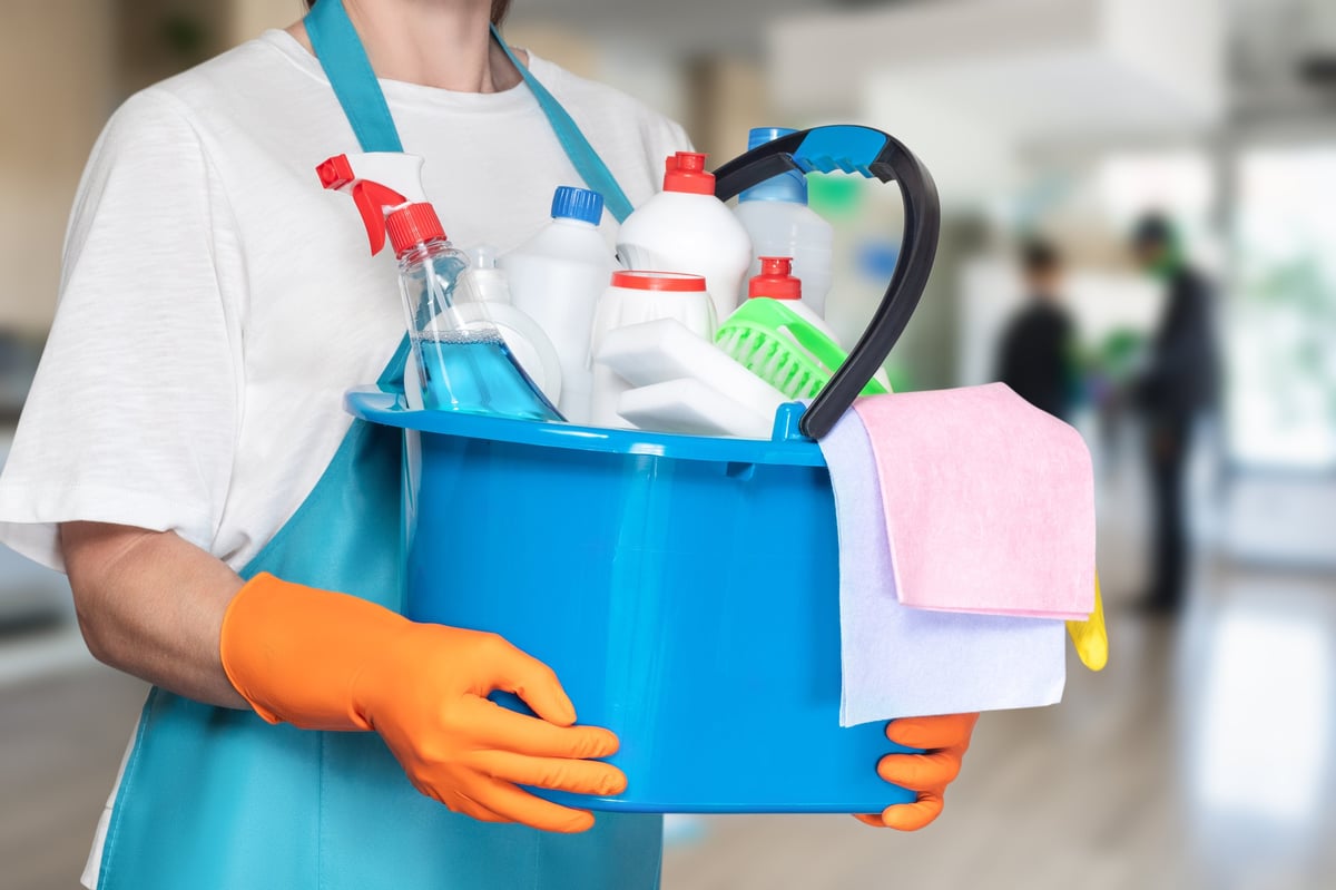 Cleaning supplies ready for a thorough clean before moving in
